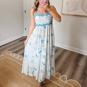 NWT Blu Pepper Sea Print Wavy Trim Maxi Dress